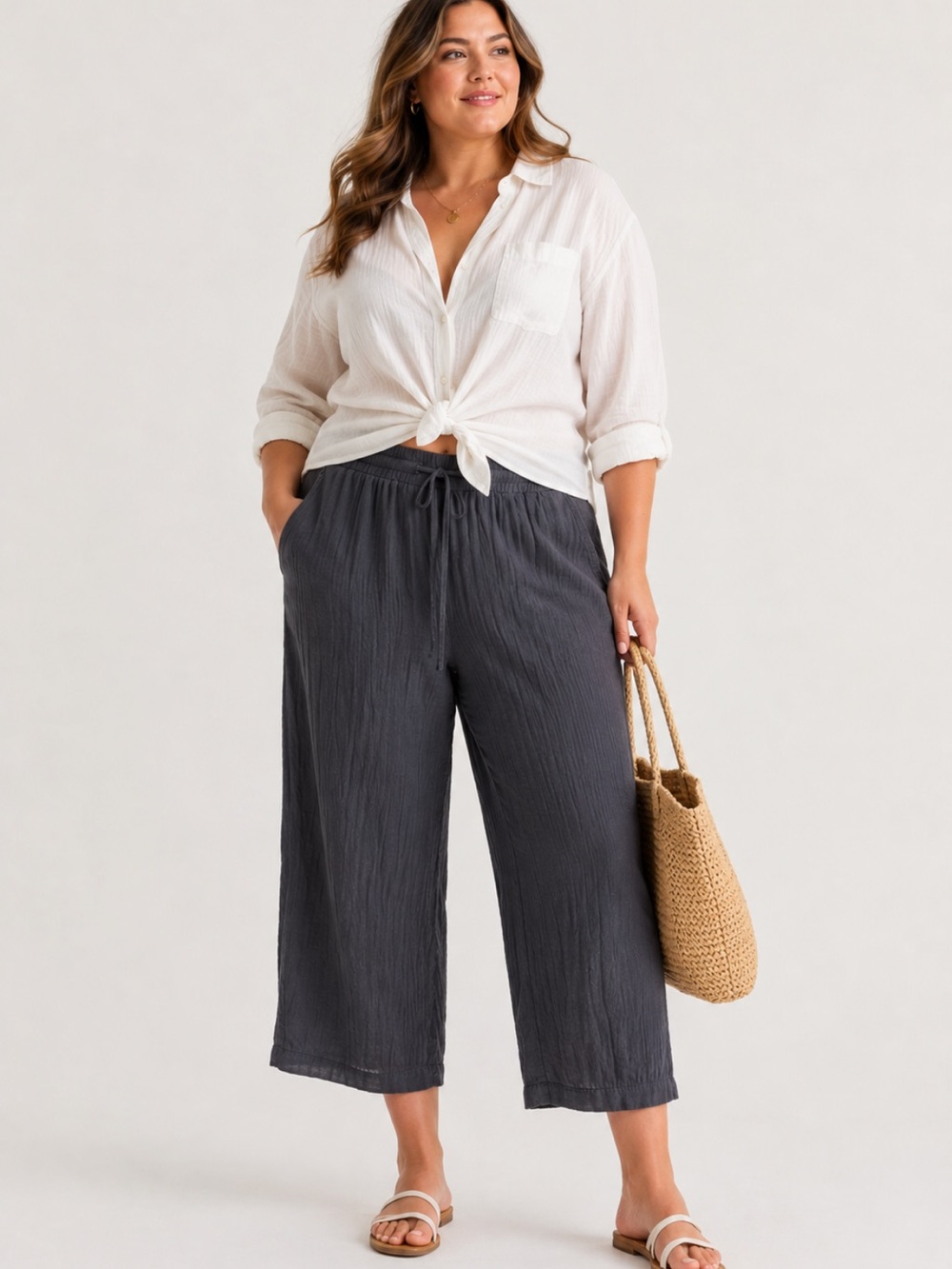 Calme‎ Johnny Was 100% Cotton Wide leg Crop Pant size XL